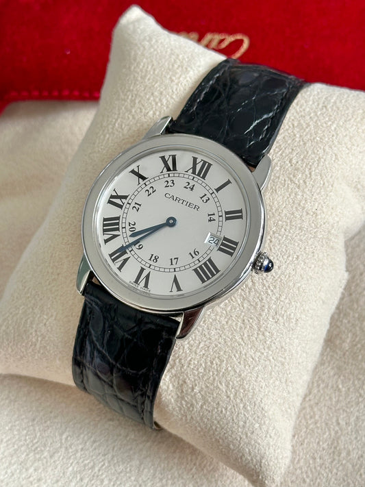 Cartier Ronde Solo 36mm Stainless Steel & Black Leather Watch: Ref 2934.