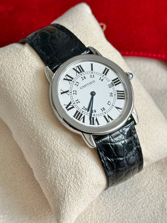 Cartier Ronde Solo 36mm Stainless Steel & Black Leather Watch: Ref 2934.